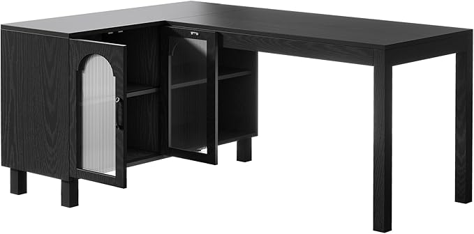 Tribesigns 59 L Shaped Desk with File Cabinet Executive Office Desk with Storage Shelves Modern Wood Computer Desk Coner Writting Desk for Home Office Work Study (Black)