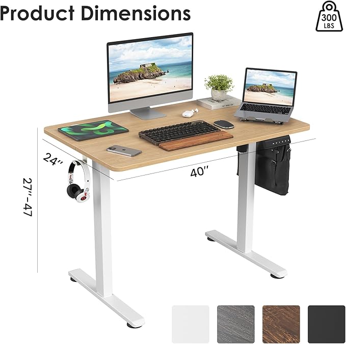 Standing Desk 40x24 Inch Sit Stand Desk Electric Height Adjustable Home Office Desks with Splice Board Ergonomic Rising Modern Lift Motorized Gaming Desktop Workstation (Natural)