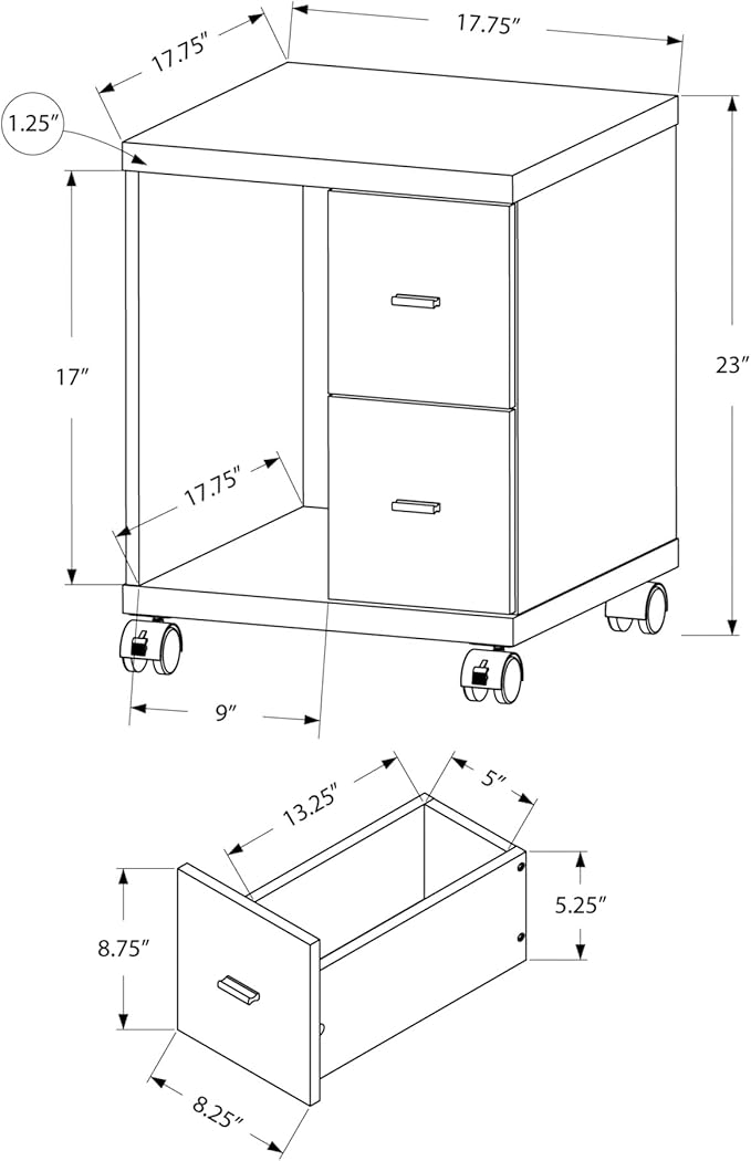 Taupe Mobile Filing Cabinet with 2 Drawers Open Storage Space 4 Wheels Rectangular Portable Filing Cabinet Farmhouse for Office Study Room