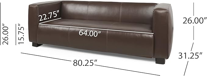 80.25 PU Leather Upholstered Couch Modern 3 Seater Sofa with Tufted Back and Square Arms Nailhead Sofa for Living Room Office Apartment Small Space Dark Brown