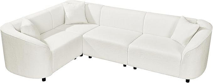 Merax 104 L-Shaped Curved Sofa Comfy Upholstered Sectional Couch with Extra Deep Seats Boucle Sofa for Living Room Apartment Office Beige