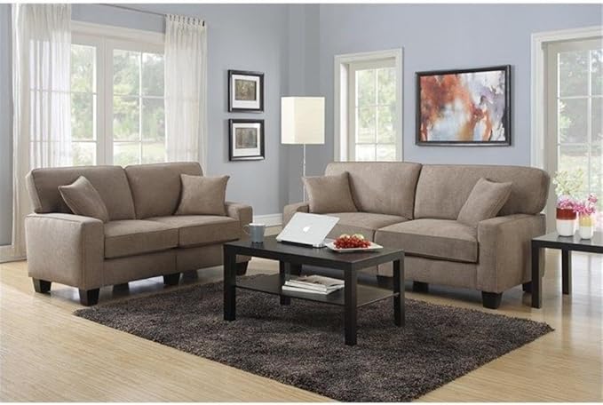 Pemberly Row 73 Sofa Fawn Tan Upholstery 35 H x 73 W x 32.5 D Tool-Free Assembly Memory Foam Cushions Sturdy Hardwood Frame Modern Flared Arms Compact Living Room or Office Seating