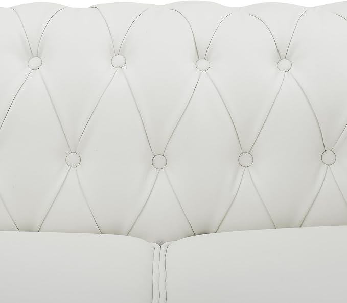 Naomi Home Emery Chesterfield Leather Loveseat Mini Sofa Sleeper Loveseat Small Sofa Bed with Rolled Arms Tufted Cushions 2 Seater Sectional Small Loveseat for Spaces Living Room White