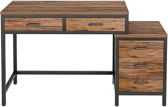 Computer Desk with Adjustable Position Drawers Rustic Brown Gaming Desk with Storage Compact Home Office Desks Vanity Desks Without Mirror for Bedroom/Study Writing