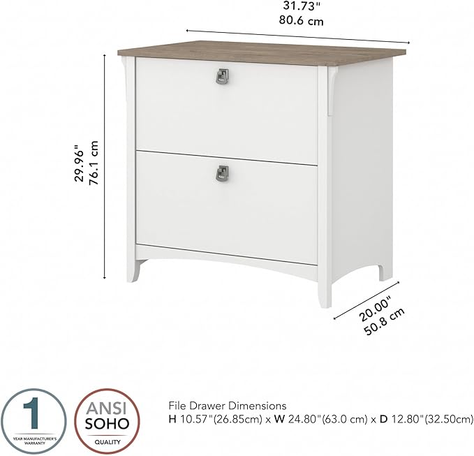 Bush Home Salinas 2 Drawer Lateral File Cabinet in Shiplap Gray and Pure White Home Office Storage Solution Organizer with Drawers for Workspace Filing Unit