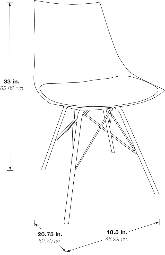 OSP Home Furnishings Oakley Mid-Century Modern Bucket Dining Chair with Faux Leather Padded Seat Black