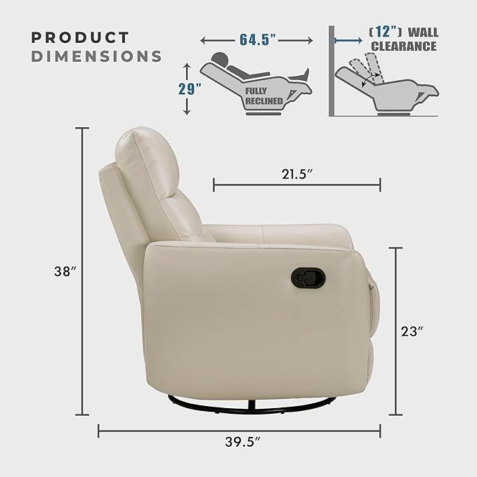 Lexicon 360 Degree Swivel Glider Reclining Chair Manual Tab Pull Recliner Leather Match Swivel Glider Recliner with Plush Foam Sturdy Frame for Living Room/Office/Bedroom Taupe