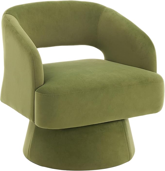 Swivel Barrel Chair - Velvet Upholstered Modern Armchair with Striped Backrest &amp Plush Padding Round Lounge Chair for Living Room Bedroom (Green-Openwork-(2 Pcs))