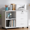 File Cabinet3 Drawers Mobile Lateral Filing Cabinet with LockPrinter Stand with Open Storage Shelves for Home Office