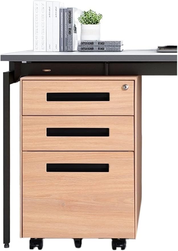 Office Storage File Cabinet Office Drawer Tin Movable Storage Short Cabinet Household Wood Grain Lockable Mobile Push Cabinet (Grey)