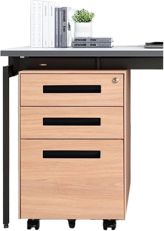 Office Storage File Cabinet Office Drawer Tin Movable Storage Short Cabinet Household Wood Grain Lockable Mobile Push Cabinet (Grey)