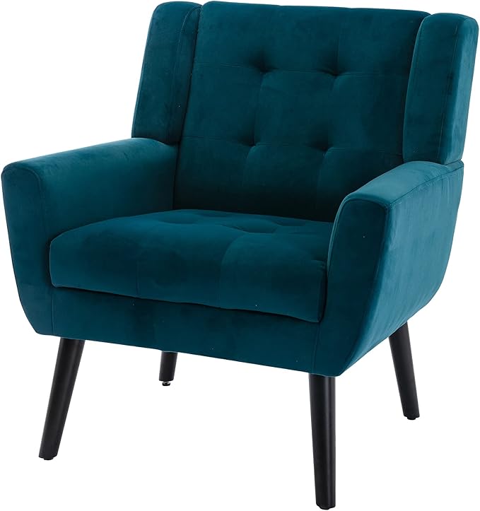 Modern Velvet Accent Chair/Living Room Chair/Arm Chair/Lounge Chair with Solid Wood LegsSuitable for Clubs Living Rooms Offices Balconies (Teal)