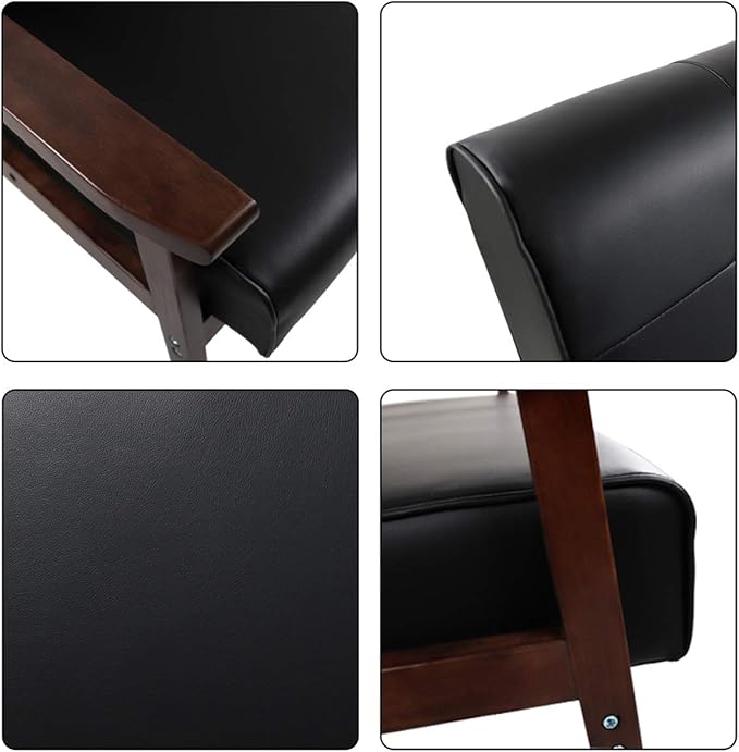 AODAILIHB 2 Piece Living Room Furniture Set Black Faux Leather Loveseat and Accent Chair Mid Century Modern Sofa and Chair Set with Solid Wood Arms for Office Reception &amp Apartment