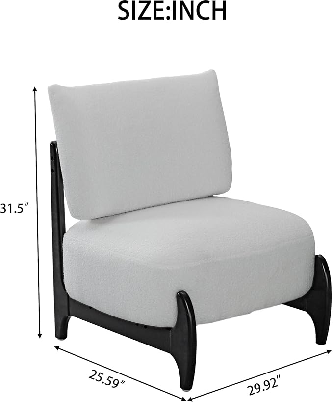 Modern Living Room Accent Chair Teddy Fleece Solid Rubberwood Frame Contemporary Lounge Seating for Reading Corner (White)