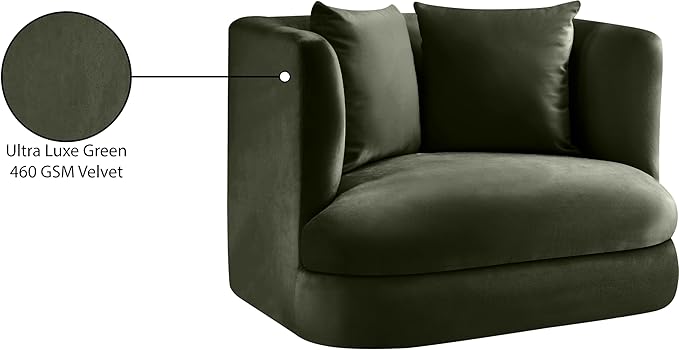 Meridian Furniture 699Green-C Alder Collection Modern | Contemporary Chair with Ultra Luxe Green Velvet 460 GSM Velvet Solid Wood Frame 38 W x 36 D x 30 H Green