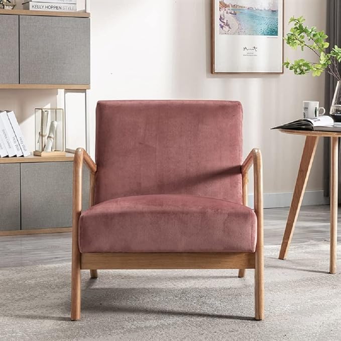 Classic Comfortable Modern Boho Velvet Upholstered Lounge Armchair for Living Room Reading Bedroom Office and Small Spaces Rose