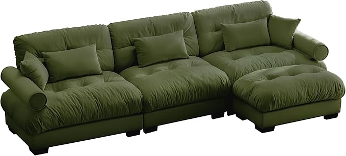 L Shaped Sectional Couch130 Modular Cloud Sectional Sofa with OttomanUpholstered Modular Sofa L Shaped Couch for Living Room (Olive Green)