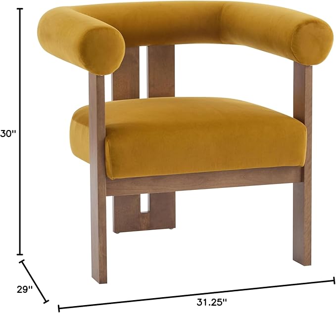 Christopher Knight Home Linton Modern Velvet Upholstered Accent Chair Living Room Solid Wood Lounge Chair Bedroom Soft Cushion Comfy Reading Chair Home Office Sofa Armchair Mustard Yellow+Brown