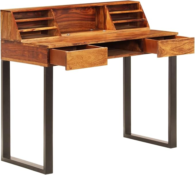 Desk 110x50x94 cm Solid Sheesham Wood and Steel-Computer DeskOffice Work DeskLapT O P Table for student and workerStudy TableWriting Desk for BedroomHomeOffice
