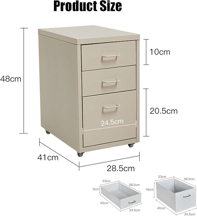 3 Drawer Iron File Cabinet Rolling Under Desk Cabinet Mobile Under Desk File Cabinets for Home Office(Green1)