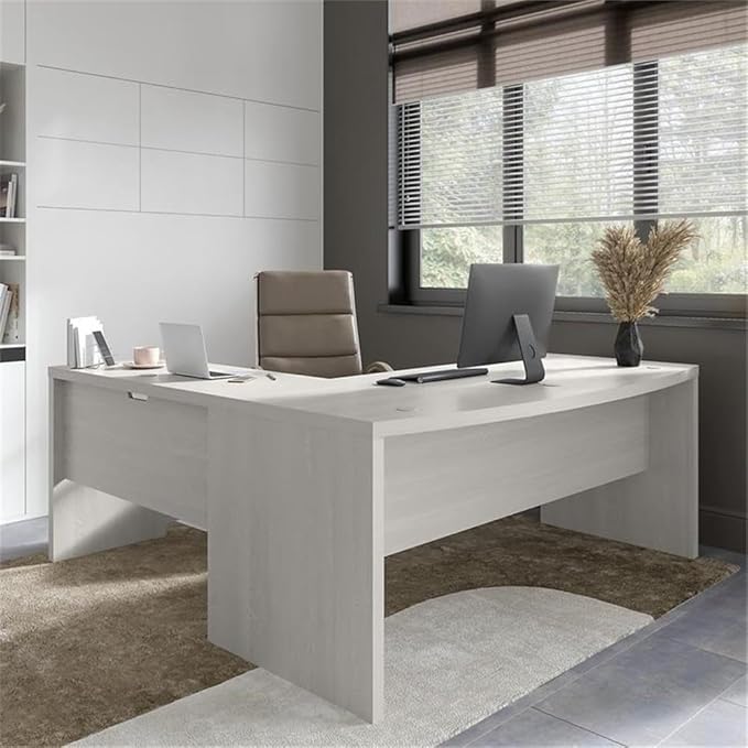 Bush Business Furniture L Shape Desk with Wire Management | Echo Collection Corner Bow Front Table for Home Office with Quick-to-Assemble Hardware | 72Wx77Lx30H