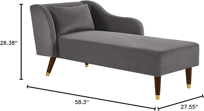 58 Modern Velvet Sofa Chaise with Tilted Backrest Comfortable Luxurious Lounge Chair with Curved Armrests Stylish Sofa Couch with Solid Wood Legs for Study Room Apartment Bedroom Living Room Grey
