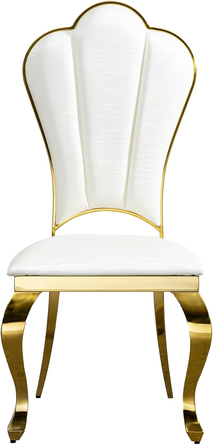 PU Leather Dining Chairs with Gorgeous Gold Curved LegsModern Upholstered Dining Room Chairs for TableLiving RoomDining RoomOfficeWhite Luxury Kitchen Chairs