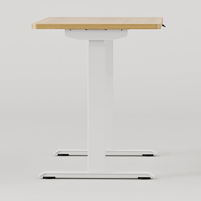 Branch Duo Standing Desk 48 Inches - Adjustable Standing Desk with 20” Range - OLED Control Panel - Frameless Design &amp Compact Size Suitable for Many Spaces - Woodgrain Base - White Top