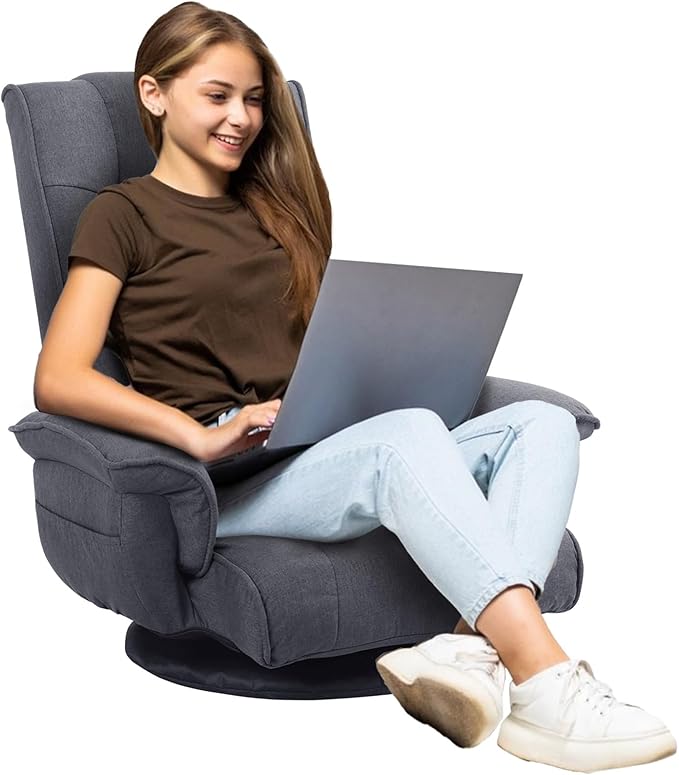 FLOGUOR 360 Degree Swivle Adjustable Floor Chair Chaise Lounge Indoor Folding Lazy Sofa with Armrests and Side Pocket Adults Gaming Chairs for Living Room Bedroom Factory Price 201 (GR)
