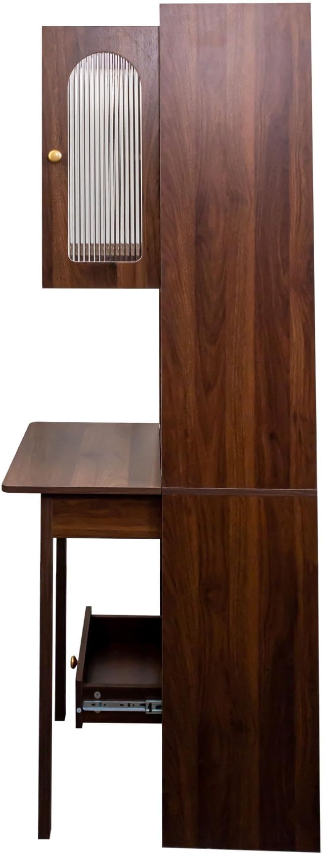 Convertible Fold Down Desk with Bookshelf &amp Drawer Multifunctional Murphy Desks with Storage Hideaway Fold Out Desk Cabinet for Small Spaces (Walnut)