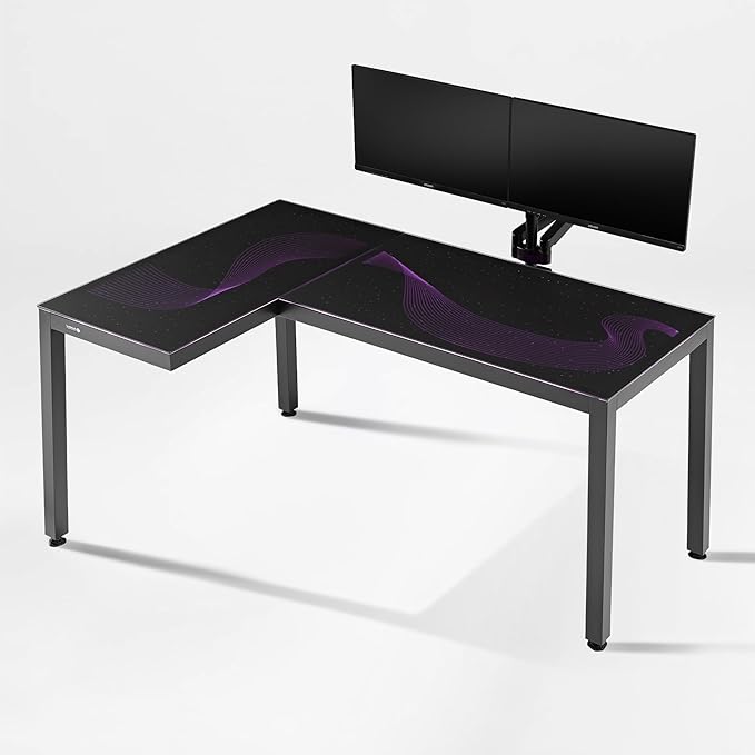 EUREKA ERGONOMIC GTG L Shaped Gaming Desk with LED Glass Light Side