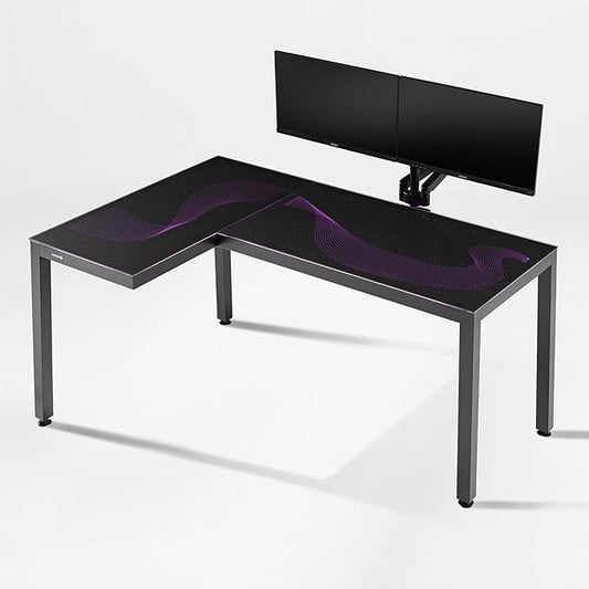 EUREKA ERGONOMIC GTG L Shaped Gaming Desk with LED Glass Light Side