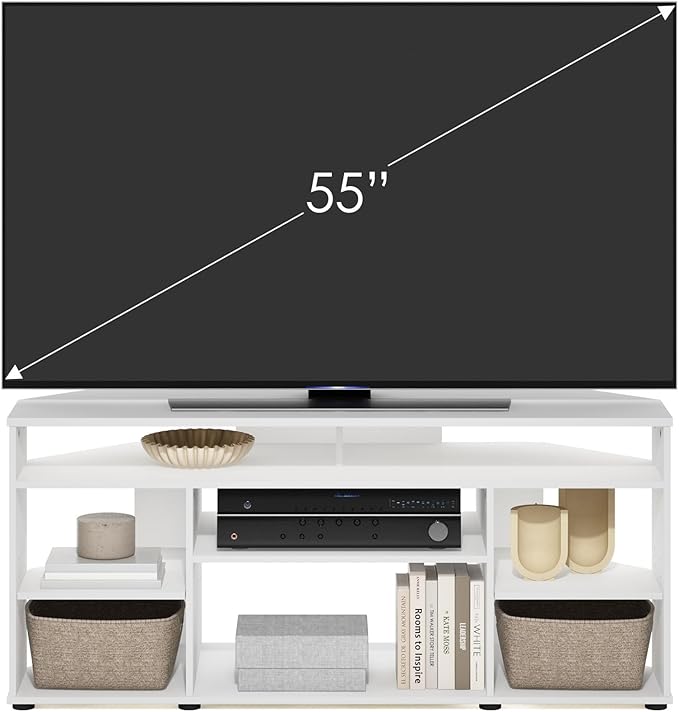 Furinno BESI TV Stand No Tools Assembly Industrial Style Entertainment Center TV Console for TV up to 46 Inch for Living Room Bedroom White
