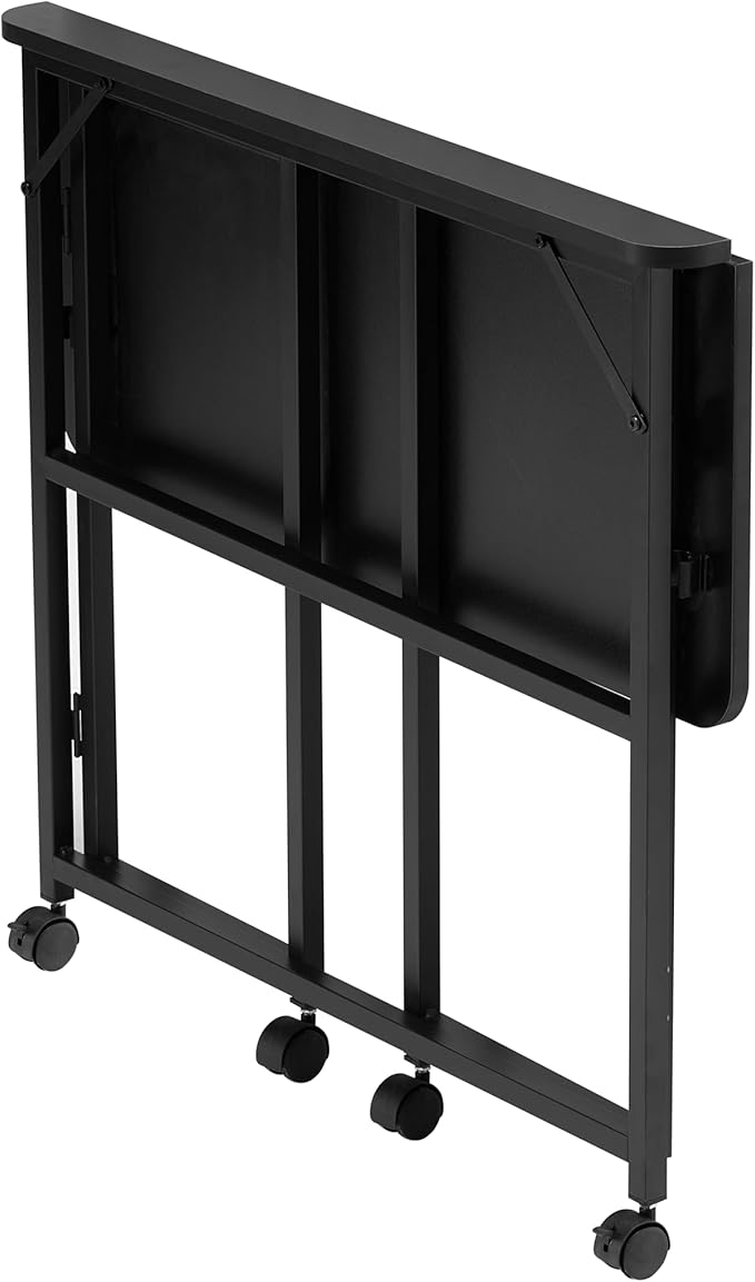 Folding Computer Desk with Wheels Small Writing Foldable Desk 39.37 Space-Saving Laptop Table Easy Assemble Workstation for Home OfficeBlack