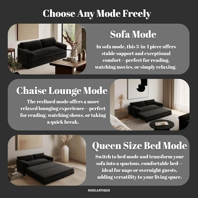 66 Queen Pull Out Sofa Bed 3-in-1 Convertible Sleeper Sofa with Side StorageMulti-Functional Velvet Loveseat Bed for Living RoomBedroomApartmentOffice (Black)