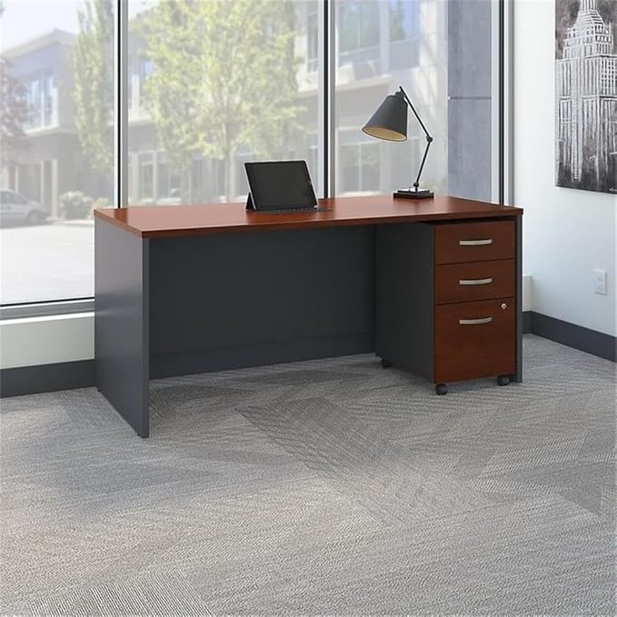 Bush Business Furniture Series C 66W x 30D Office Desk with Mobile File Cabinet in Hansen Cherry