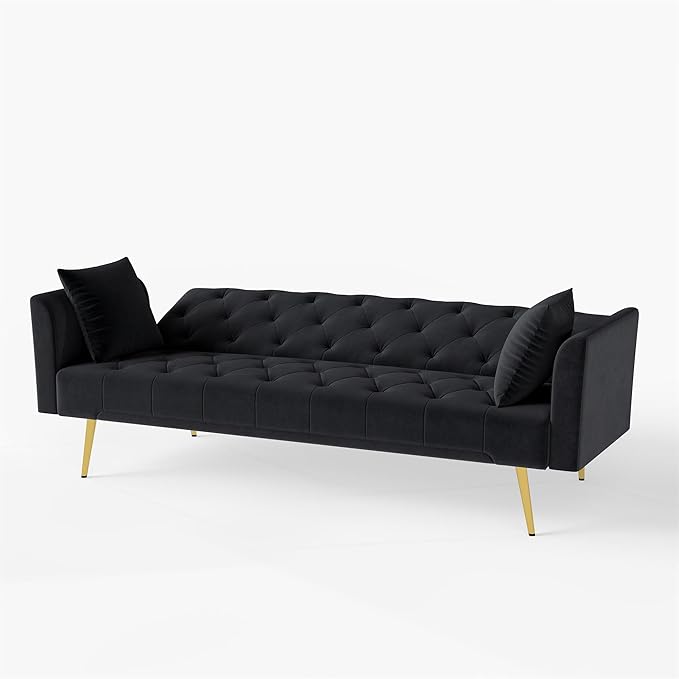 KEIKI 72 2Seat Velvet Sofa Couch for Urban Loft Home Office Style Conscious Urban Professionals Cozy Warm Perfect for Entertaining Relaxation Classic Refined Premium Design Black