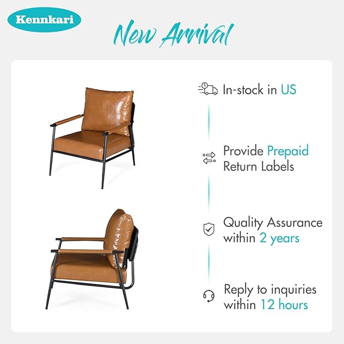 Mid-Century Modern Accent Chair with Upholstery for Living Room Minimalist Lounge Chair with Metal Frame for Bedroom and Office (Brown)