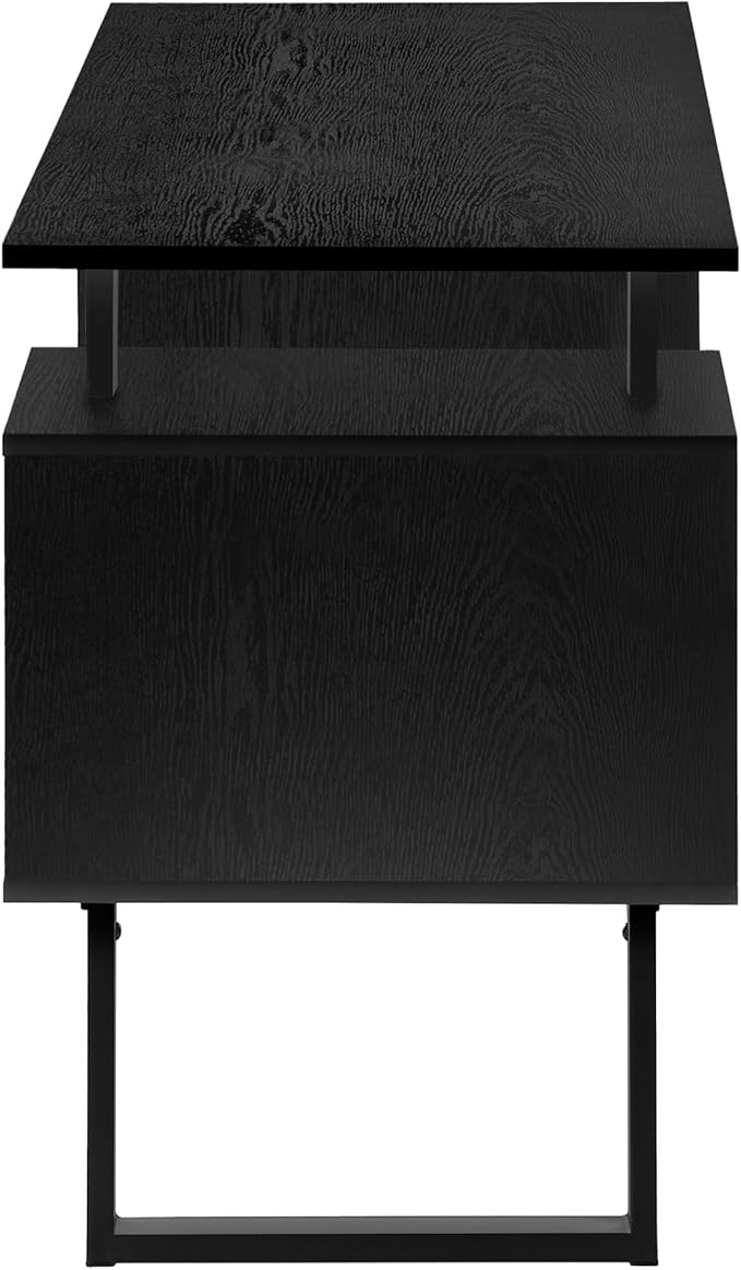 Computer Desk Home Office Laptop Storage 48 l Work Black Laminate Black Metal Contemporary Modern