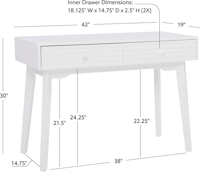 Powell Cason White Wooden Two Drawer Ripples Desk