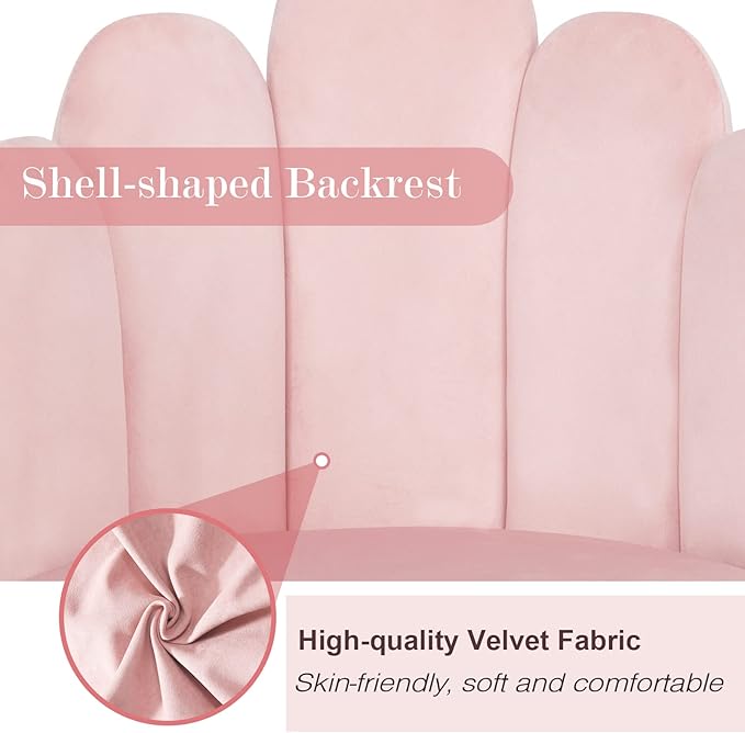 Vanity Chair for Makeup Room - Midcentury Modern Accent Velvet Chair with Back Support Gold Legs for Living Room Bedroom (Pink)