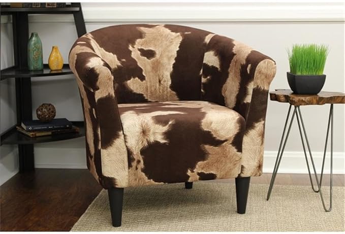 Pemberly Row Traditional Fabric Club Chair 32 H x 30.5 W x 27.5 D EPS Material Brown Multi Finish Padded Seat Rounded Arms Tapered Legs Safari Animal Print Accent Chair for Living Room or