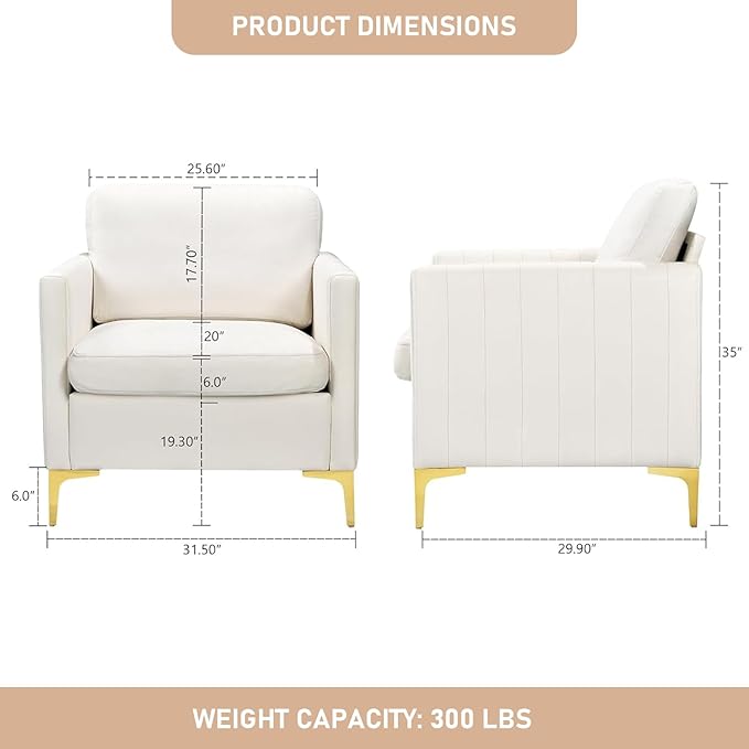 Velvet Accent Chair Modern Accent Chair with Gold Metal Legs Upholstered Reading Armchair Small Sofa Chair for Living Room Bedroom Office (Beige)