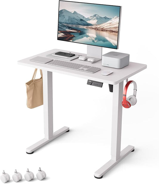 Monomi Small Electric Standing Desk 35 x 24 Whole Piece Height Adjustable with Memory Controller White Sit to Stand Desk Workstation for Home Office