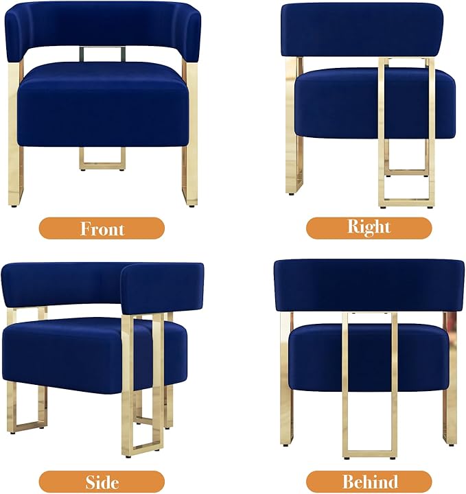 AODAILIHB Modern Accent Chair Blue Velvet Barrel Chairs with Gold Metal Legs - Upholstered Armchairs for Living Room Bedroom Lounge &amp Waiting Room