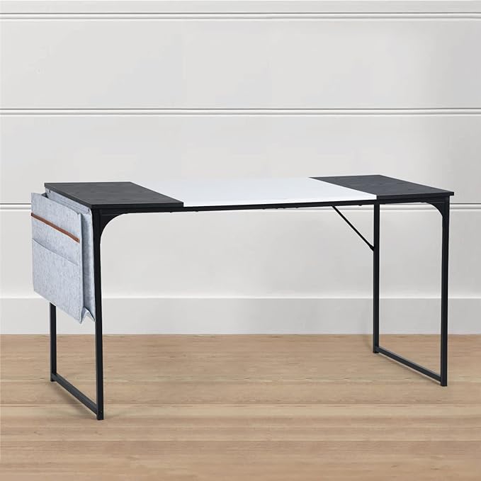 Homy Casa Modern Industrial Computer Desk 55.1 x 23.6 Writing Table White/Black MDF Wood Top Black Steel Frame Simple Assembly Home Office Desk