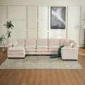 Modern U Shaped 6-seat Sectional Sofa Couch with one Ottoman and Three toss PillowsModular Sofa for Living RoomCorduroy Sofa (WhiteCorduroy-7 Seat)