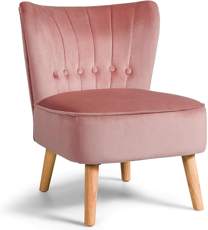 Nightcore Velvet Accent Chair Set Leisure Single Club Chair Set with Footrest Modern Tufted Upholstered Chair Set with Unique Velvet Upholstery for Living Reading Room Bedroom (Pink)