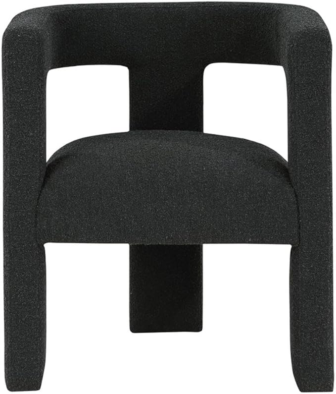 Pemberly Row Modern Fabric Upholstered Accent Side Chair Black Bouclé Upholstery 29.5 H x 26 W x 24.5 D Curved Arms Plastic Glide Levelers Elegant Contemporary Design for Living Room or