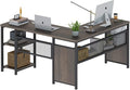 FATORRI L Shaped Desk Industrial Reversible Home Office Computer Desk with Wood Shelves Corner Desks with Metal Legs (Walnut Brown 59 Inch)